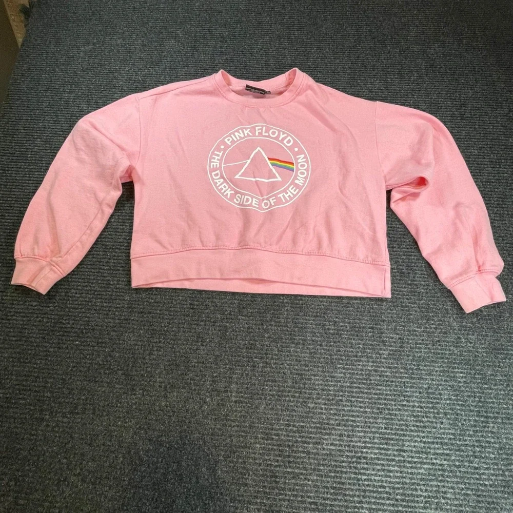 Pink Floyd Dark Side of the Moon Pink Graphic Cropped Sweatshirt Womens Medium